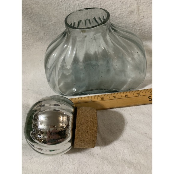 1980's Mexican Hand Blown Glass Decanter with Mercury Glass Sphere Stopper - Picture 3 of 4
